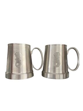 Vintage Royal Selangor Pewter Tankards Set of 2 Singapore Merlion Mugs